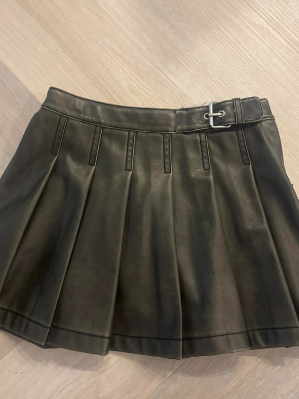 Faux Leather pleated buckle detail mini skirt
